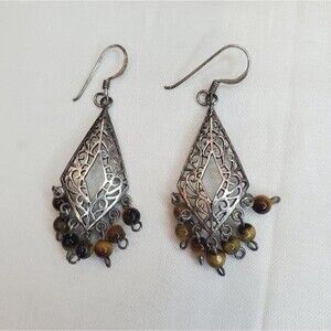 Sterling Silver and Tigers Eye Dangle Earrings